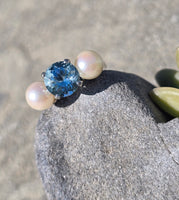 platinum pearl and aquamarine estate 3-stone ring