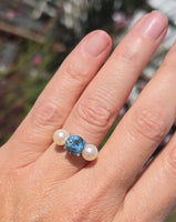 platinum pearl and aquamarine estate 3-stone ring