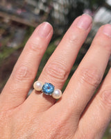 platinum pearl and aquamarine estate 3-stone ring