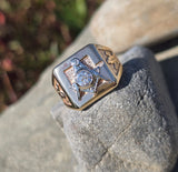 10k gold two-tone tone vintage diamond Masonic Freemason Ring