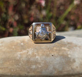 10k gold two-tone tone vintage diamond Masonic Freemason Ring