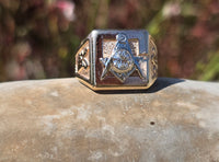10k gold two-tone tone vintage diamond Masonic Freemason Ring