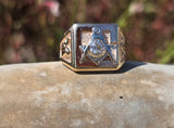 10k gold two-tone tone vintage diamond Masonic Freemason Ring