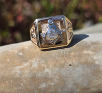 10k gold two-tone tone vintage diamond Masonic Freemason Ring