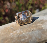 10k gold two-tone tone vintage diamond Masonic Freemason Ring
