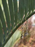 18k gold two tone Art Deco diamond and sapphire target earrings dangle drops