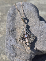 10k gold diamond & pearl antique filigree necklace pendant lavaliere