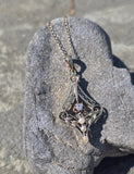 10k gold diamond & pearl antique filigree necklace pendant lavaliere