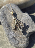 10k gold diamond & pearl antique filigree necklace pendant lavaliere