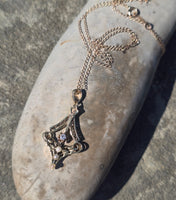 10k gold diamond & pearl antique filigree necklace pendant lavaliere