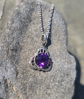 14k white gold filigree amethyst antique Deco necklace pendant lavaliere