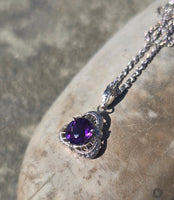 14k white gold filigree amethyst antique Deco necklace pendant lavaliere