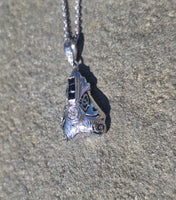 14k gold white gold sapphire and diamond Art Deco necklace pendant