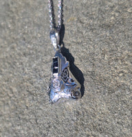 14k gold white gold sapphire and diamond Art Deco necklace pendant