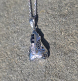 14k gold white gold sapphire and diamond Art Deco necklace pendant