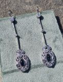 plat & 18ct white gold Art Deco diamond and sapphire earrings dangle drops