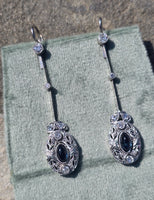 plat & 18ct white gold Art Deco diamond and sapphire earrings dangle drops