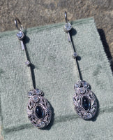 plat & 18ct white gold Art Deco diamond and sapphire earrings dangle drops