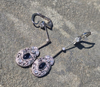 plat & 18ct white gold Art Deco diamond and sapphire earrings dangle drops