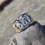 14k gold two tone vintage diamond and enamel Masonic Freemason eagle ring