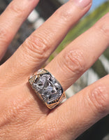 14k gold two tone vintage diamond and enamel Masonic Freemason eagle ring