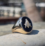 10k gold black onyx Masonic vintage estate ring
