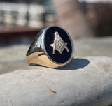 10k gold black onyx Masonic vintage estate ring