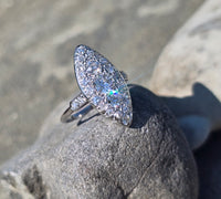 platinum c.1920's old cut diamond antique navette glove shield ring
