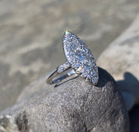 platinum c.1920's old cut diamond antique navette glove shield ring