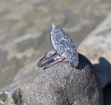 platinum c.1920's old cut diamond antique navette glove shield ring