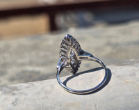 platinum c.1920's old cut diamond antique navette glove shield ring