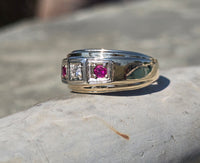 14k gold two-tone ruby and diamond estate Deco band ring