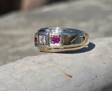 14k gold two-tone ruby and diamond estate Deco band ring