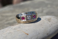 14k gold two-tone ruby and diamond estate Deco band ring
