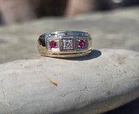 14k gold two-tone ruby and diamond estate Deco band ring