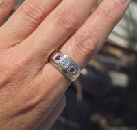 14k gold two-tone ruby and diamond estate Deco band ring