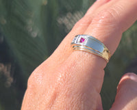 14k gold two-tone ruby and diamond estate Deco band ring