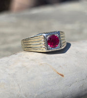 14k gold two-tone ruby estate Deco band ring