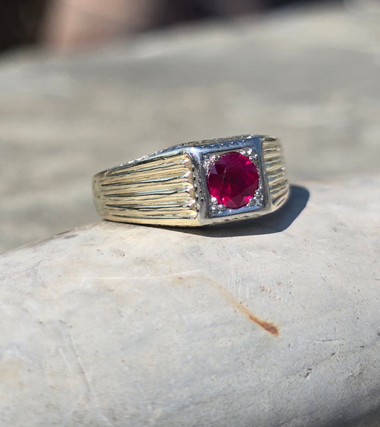14k gold two-tone ruby estate Deco band ring