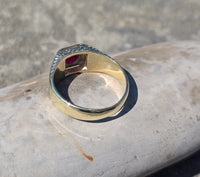 14k gold two-tone ruby estate Deco band ring