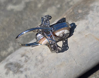 14k white gold c.1920's filigree carved shell cameo, onyx and diamond estate FLIP ring