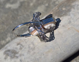 14k white gold c.1920's filigree carved shell cameo, onyx and diamond estate FLIP ring