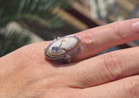 14k white gold c.1920's filigree carved shell cameo, onyx and diamond estate FLIP ring