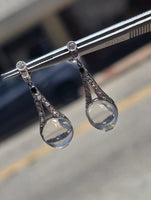 platinum Art Deco c.1920's moonstone, diamond and sapphire earrings dangle drops