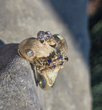 14k gold diamond and sapphire WHALE estate ring band