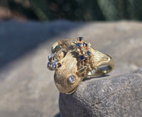 14k gold diamond and sapphire WHALE estate ring band