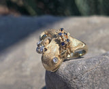 14k gold diamond and sapphire WHALE estate ring band