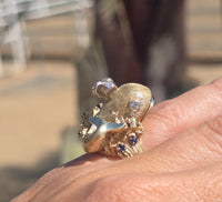 14k gold diamond and sapphire WHALE estate ring band