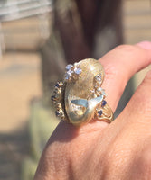 14k gold diamond and sapphire WHALE estate ring band