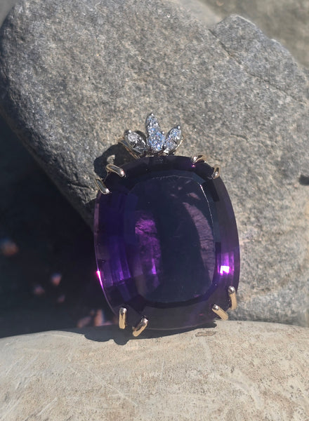14k gold amethyst and diamond estate necklace pendant
